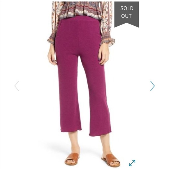 Angie | High Rise Ribbed Crop Magenta Pants - Picture 1 of 7